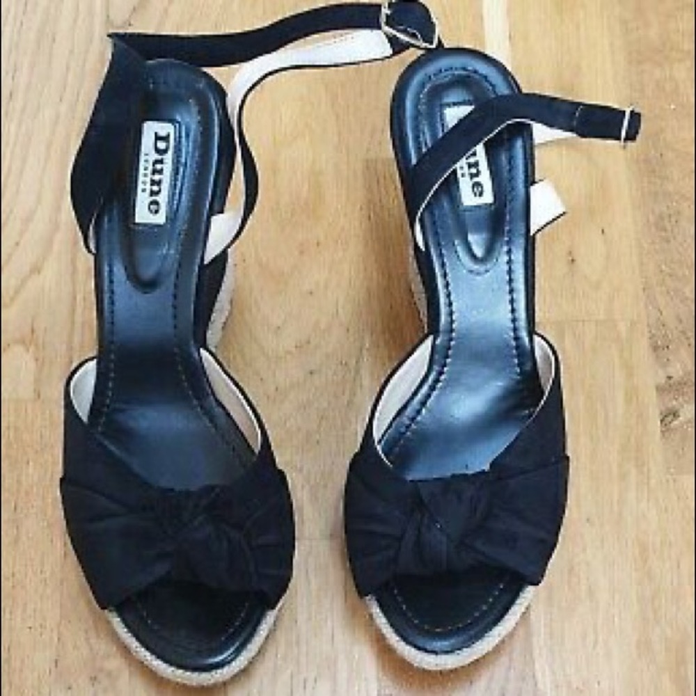Dune London Black Ankle Strap Genuine Suede Wedge Heels Sandals Size 39